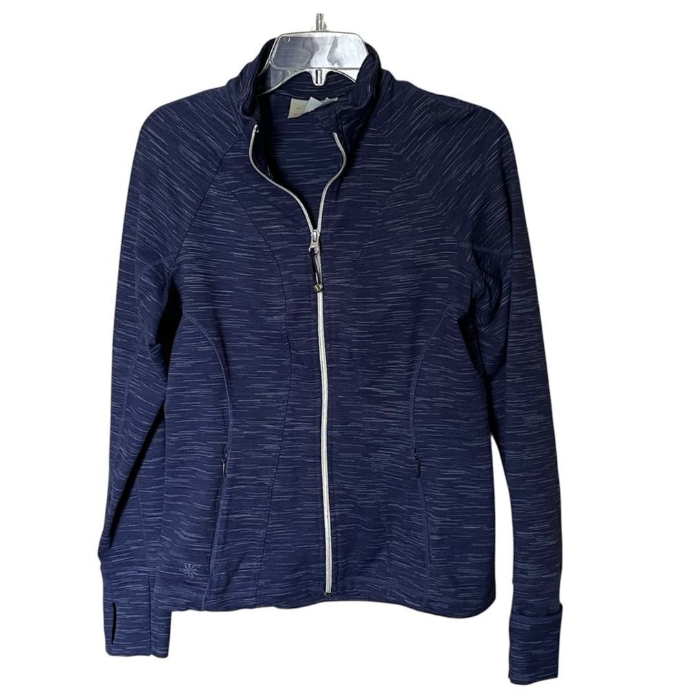 Athleta Blue Striated Hope Zip Front Jacket with Thumb Holes Size Medium
